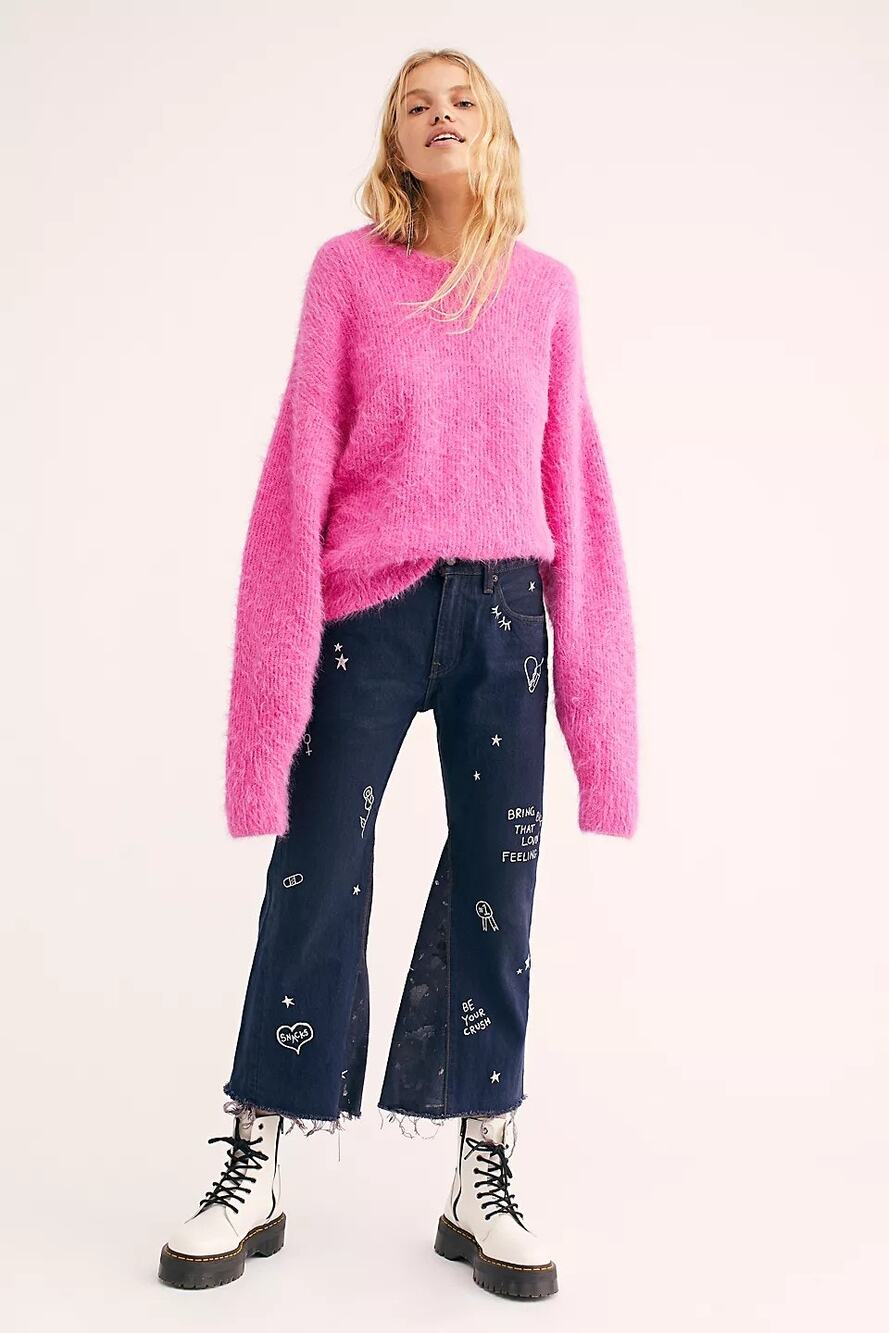 New Free People Barber Jocelyn Sketchy Culotte Jeans $253 SMALL Retro Inspired